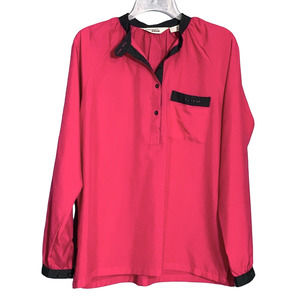 Vintage Norton's Point Size 12 Blouse Top Retro 1/2 Button Long Sleeve Hot Pink